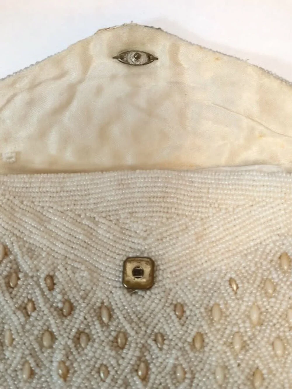 Vintage Envelope Seed Bead Clutch Formal Evening Bag Purse Handstrap France Snap